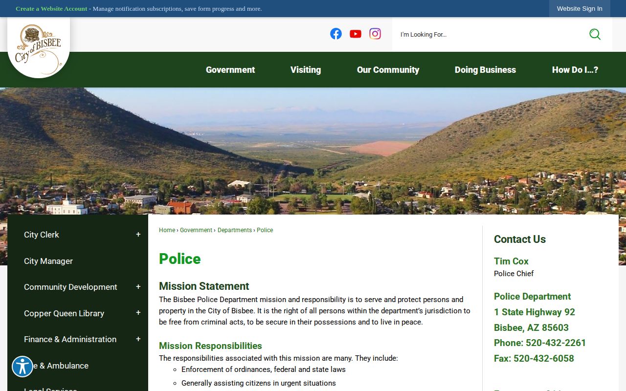 Official Bisbee Police Department webpage