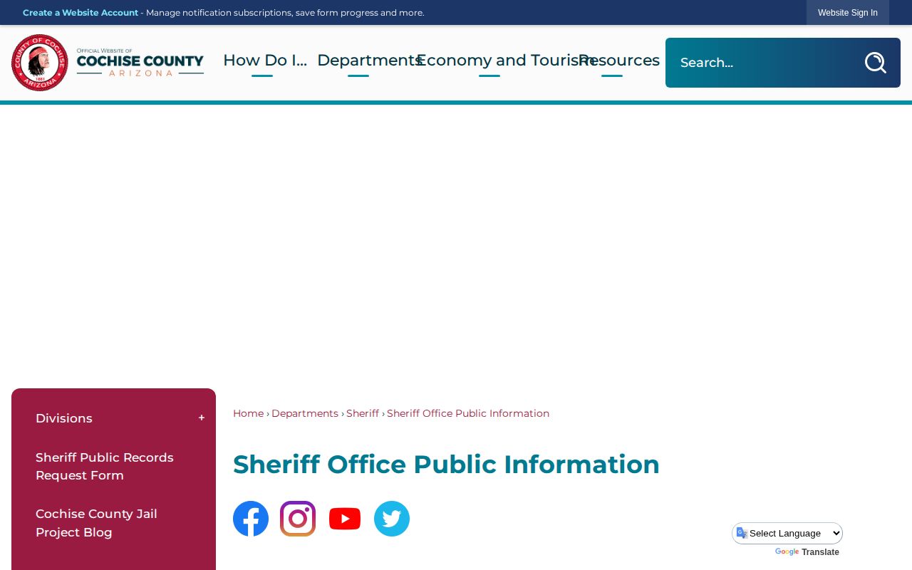 Cochise County Sheriff Office Public Information page