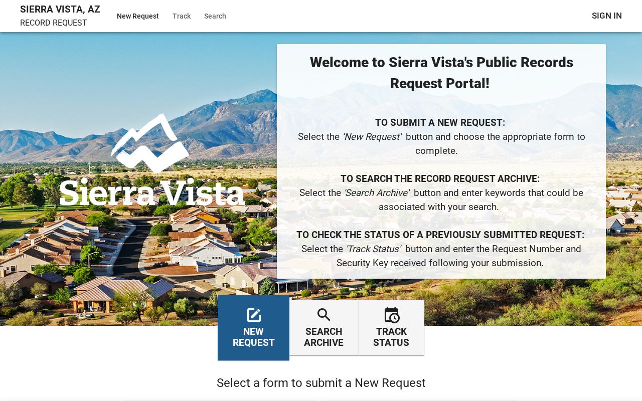 Sierra Vista JustFOIA public records request portal