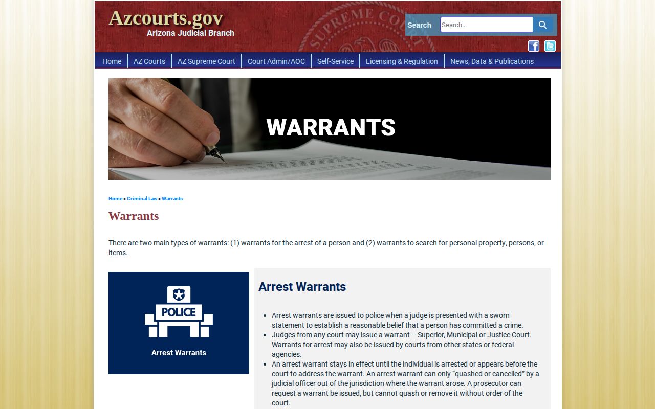 Arizona Courts arrest and bench warrant guidance